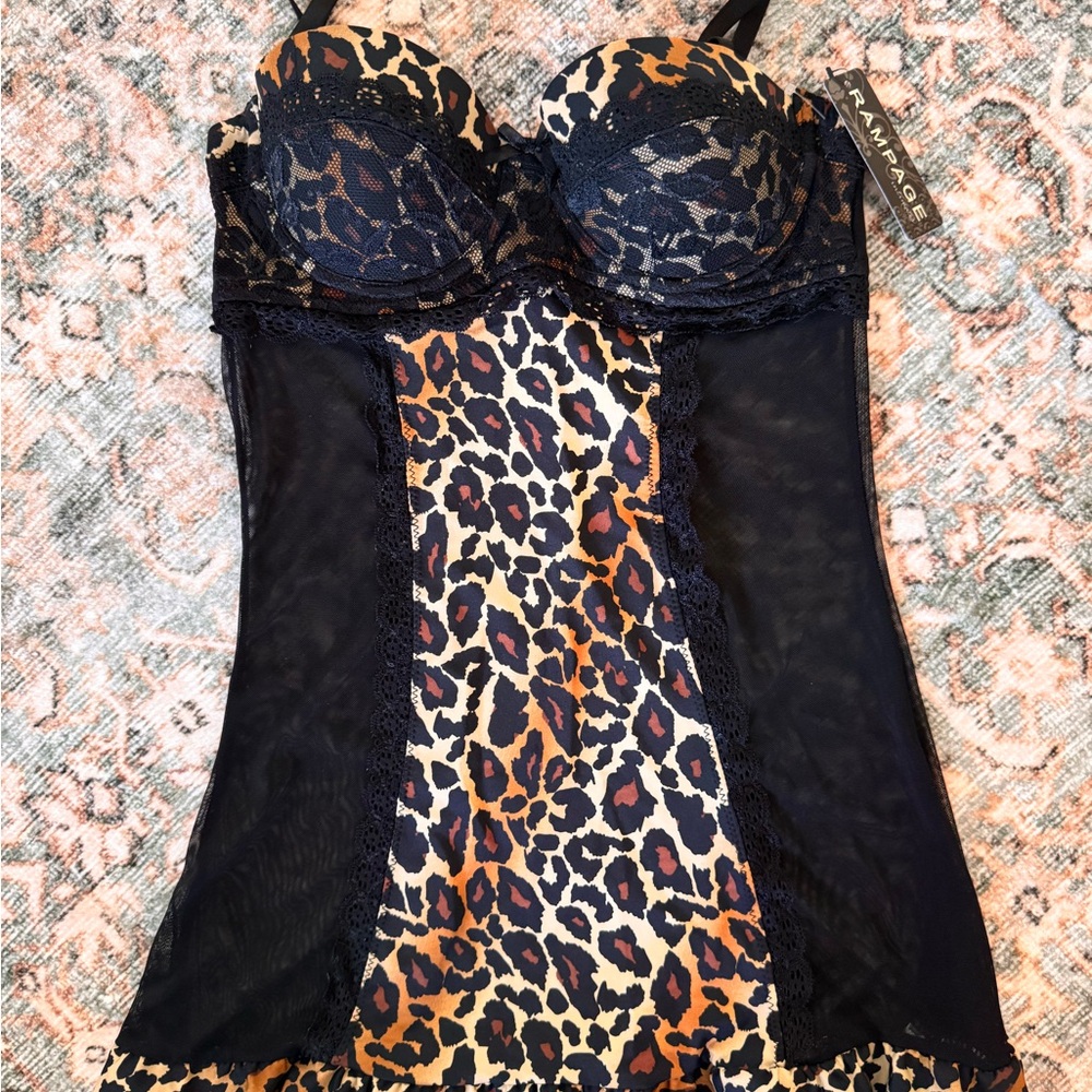 Rampage Black and Leopard Print Chemise